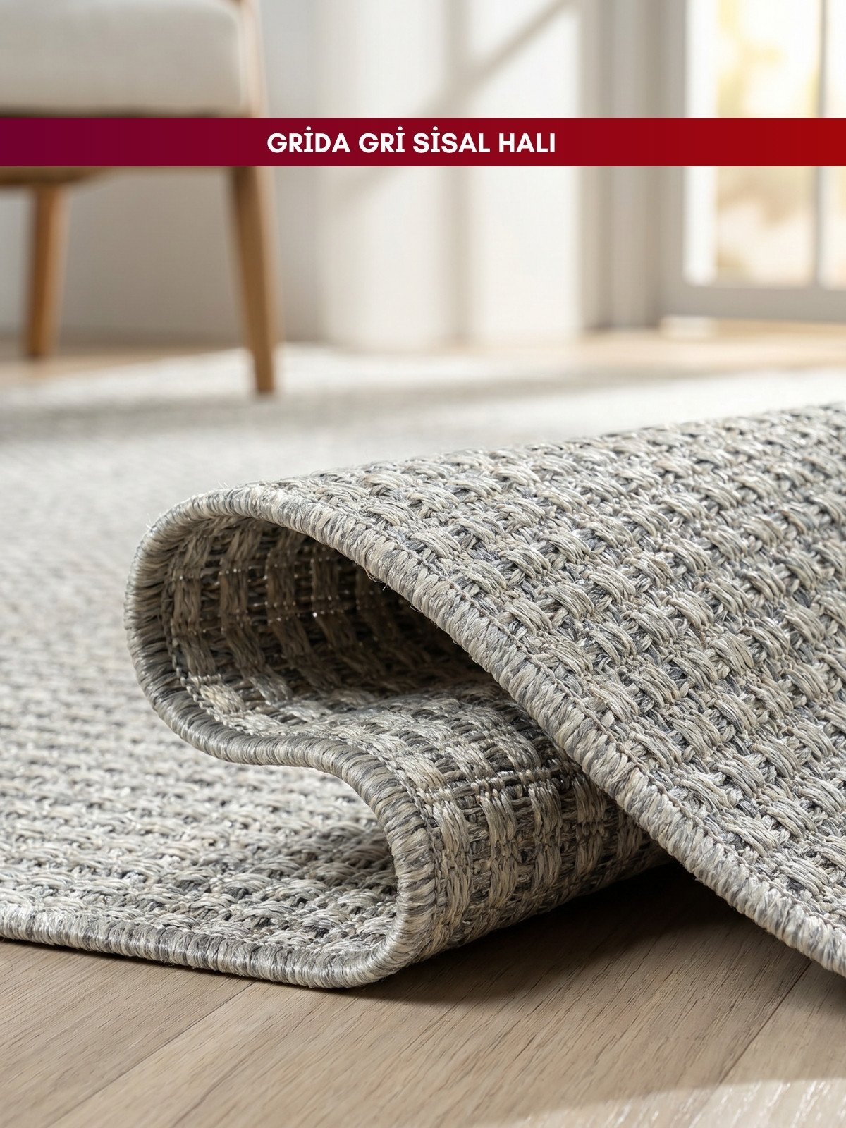 Grida Gri Doğal Sisal Halı