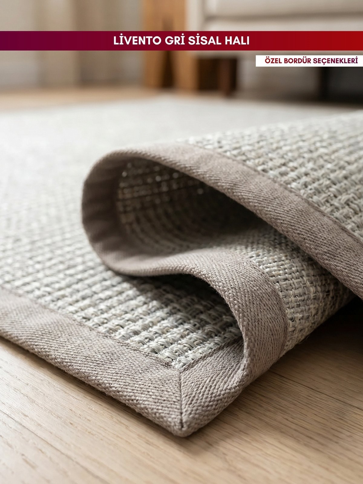 Livento Gri Doğal Sisal Halı