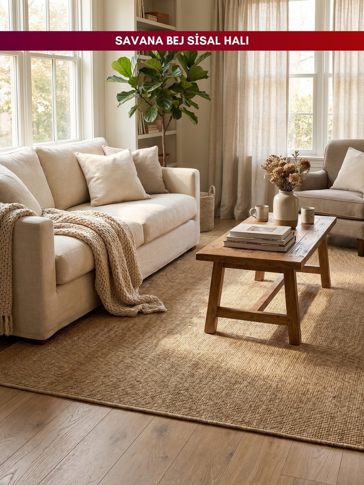 Savana Bej Doğal Sisal Halı